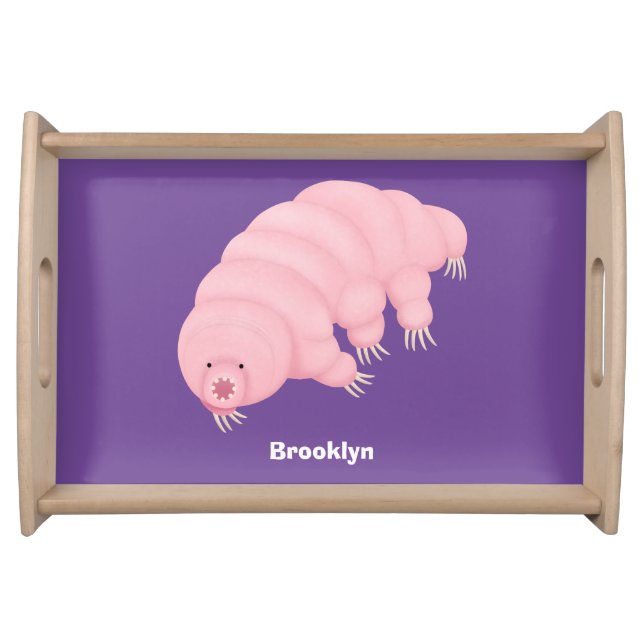 Cute pink tardigrade water bear cartoon serving tray (Front)
