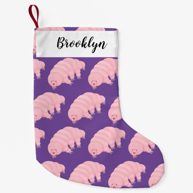 Cute pink tardigrade water bear cartoon small christmas stocking (Front)