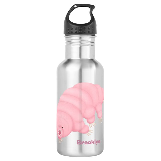 Cute pink tardigrade water bear cartoon  stainless steel water bottle (Front)