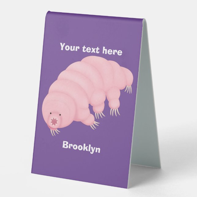 Cute pink tardigrade water bear cartoon  table tent (Front)