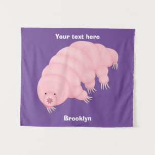 Cute pink tardigrade water bear cartoon tapestry