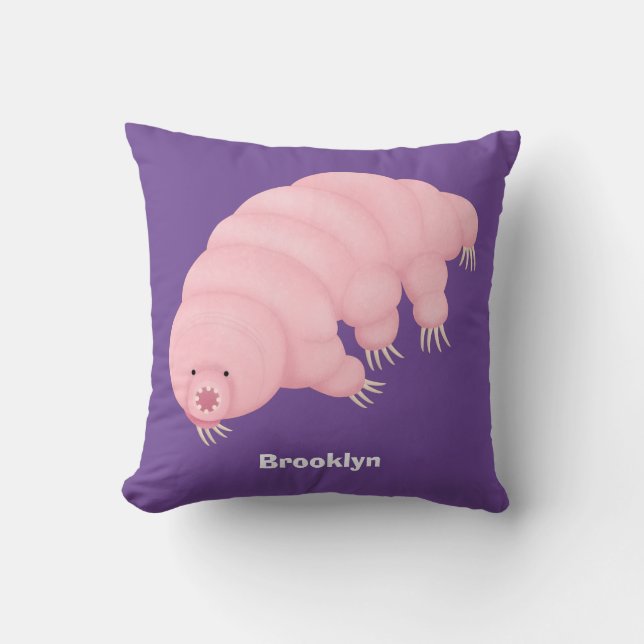Cute pink tardigrade water bear cartoon throw pillow (Front)