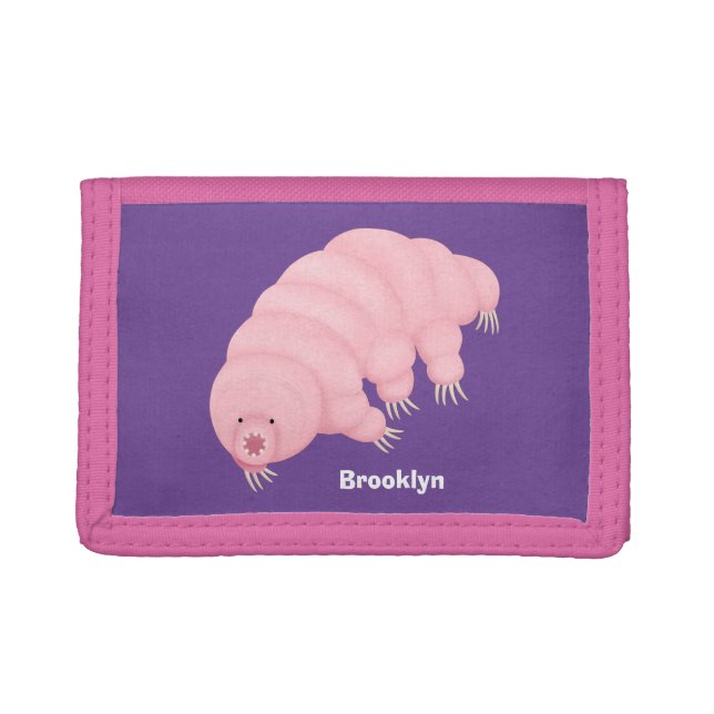 Cute pink tardigrade water bear cartoon trifold wallet (Front)