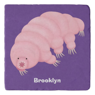 Cute pink tardigrade water bear cartoon  trivet