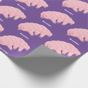 Cute pink tardigrade water bear cartoon wrapping paper