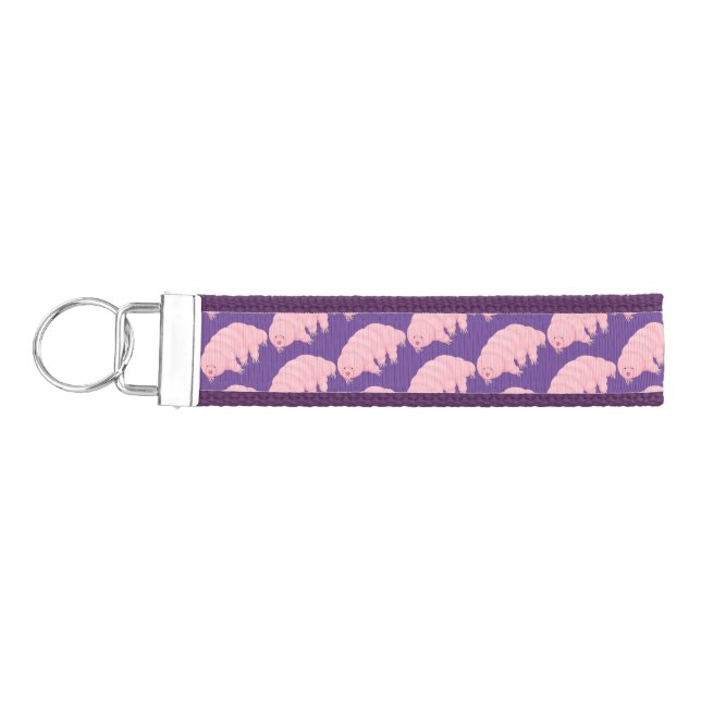 Cute pink tardigrade water bear cartoon  wrist keychain (Keys on Left)