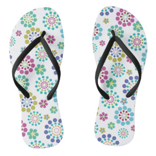Cute Pink Teal Dot Flower Pattern Flip Flops