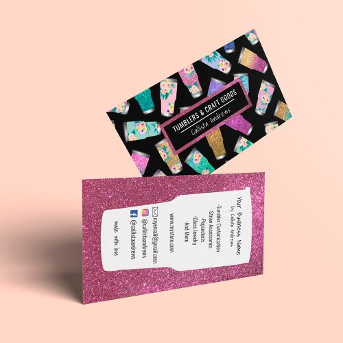 Cute Pink Teal Floral Glitter Tumbler Crafter Busi Business Card