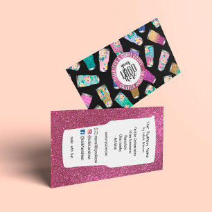 Cute Pink Teal Floral Glitter Tumbler Crafter Logo Business Card