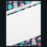 Cute Pink Teal Hippo Floral Butterfly Lily Pad Letterhead<br><div class="desc">This cute and adorable pattern is perfect for the fun and playful girl or woman. It features garnet pink, teal green, teal blue, and blush pink hand-drawn illustrations of hippopotamuses, flowers, leaves, lily pads, and butterflies on top of a simple navy blue background. It's a sweet, trendy, unique, and artsy...</div>