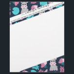 Cute Pink Teal Hippo Floral Butterfly Lily Pad Letterhead<br><div class="desc">This cute and adorable pattern is perfect for the fun and playful girl or woman. It features garnet pink, teal green, teal blue, and blush pink hand-drawn illustrations of hippopotamuses, flowers, leaves, lily pads, and butterflies on top of a simple navy blue background. It's a sweet, trendy, unique, and artsy...</div>