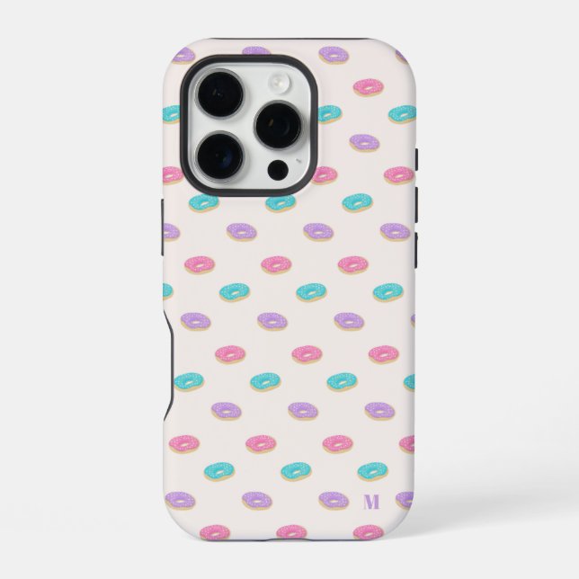 Cute Pink Teal Purple Donuts Pattern Personalized iPhone Case (Back)