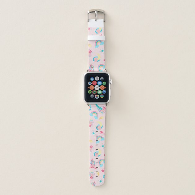 Cute Pink Teal Unicorn Rainbow Floral Stars Apple Watch Band Zazzle