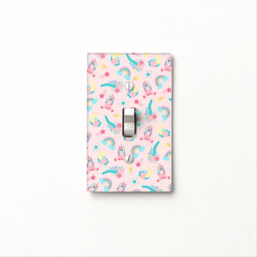 Cute Pink Teal Unicorn Rainbow Floral Stars Light Switch Cover