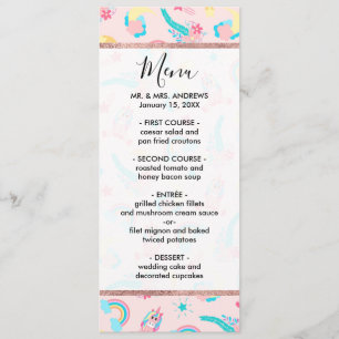 Cute Pink Teal Unicorn Rainbow Floral Stars Menu
