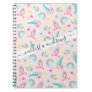 Cute Pink Teal Unicorn Rainbow Floral Stars Notebook