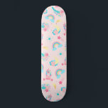 Cute Pink Teal Unicorn Rainbow Floral Stars Skateboard<br><div class="desc">This cute and magical pattern is perfect for the fun-spirited and trendy woman or girl. It features hand-drawn illustrations of unicorns, flowers with leaves, rainbows, and shooting stars on top of a simple blush pink background. The design color theme includes bubblegum pink, blush pink, teal green, periwinkle blue, purple, yellow,...</div>
