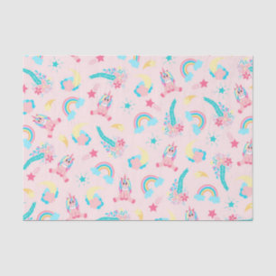 Cute Pink Teal Unicorn Rainbow Floral Stars Tissue Paper