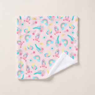 Cute Pink Teal Unicorn Rainbow Floral Stars Wash Cloth