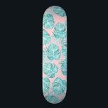 Cute pink teal watercolor tropical plant flowers skateboard deck<br><div class="desc">Cute pink teal watercolor tropical plant flowers.A trendy aqua and white  watercolor tropical plant on pastel pink background.Get this summer floral cute pastel color design for her or anyone on any occasion.</div>