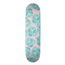 Cute pink teal watercolor tropical plant flowers skateboard deck Cute pink teal watercolor tropical plant flowers skateboard deck