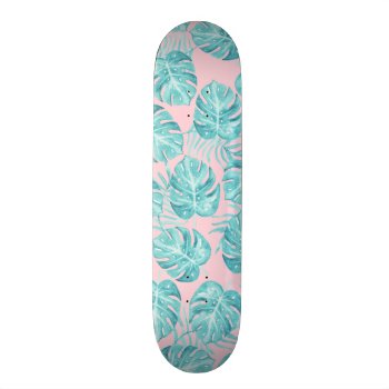 Cute Pink Teal Watercolor Tropical Plant Flowers Skateboard Deck by pink_water at Zazzle