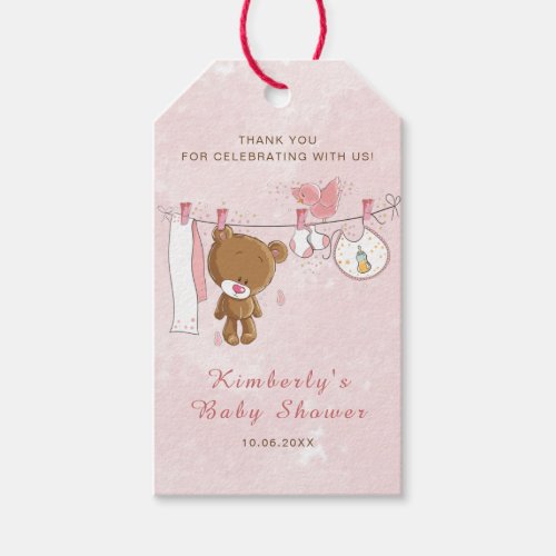 Cute Pink Teddy Bear Baby Shower Thank You Gift Tags