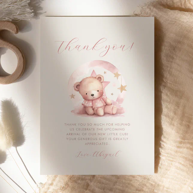 Whaline 50 Packs Bear Thank You Card Pink Bear Balloon Greeting Card Cute Boxed Blank Note Card With Envelope Sticker For Birthday Baby Shower Party Supplies, 4 X 6 Inch