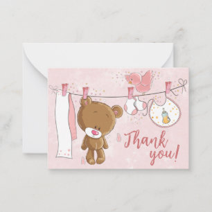 Cute Pink Teddy Bear Baby Shower Thank You Note Card