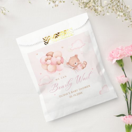 Cute Pink Teddy Bear Balloon Girl Baby Shower Favor Bag