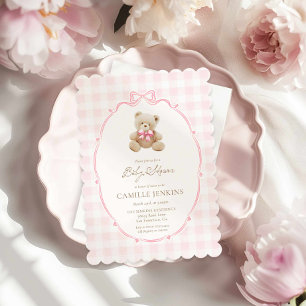 Cute Pink Teddy Bear Girl Baby Shower Invite