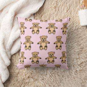 Cute Pink Teddy Bear Girl Pattern Throw Pillow