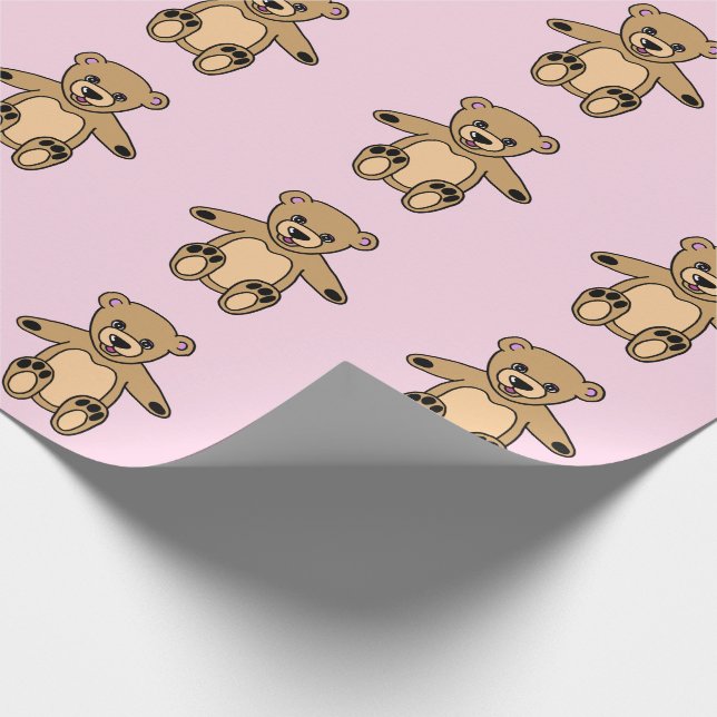 Cute Pink Teddy Bear Girl Pattern  Wrapping Paper (Corner)