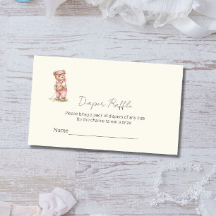 Cute Pink Teddy Bear Golfing Diaper Raffle Ticket  Enclosure Card