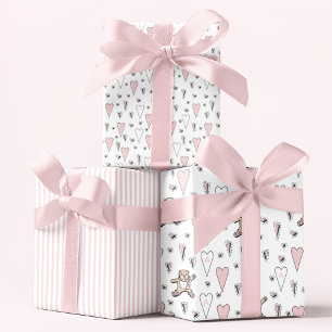 Cute Pink Teddy Bear & Heart Baby Girl Initial Wrapping Paper Sheets