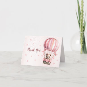 Cute Pink Teddy Bear Hot Air Balloon Beautiful Letterpress Thank You Card
