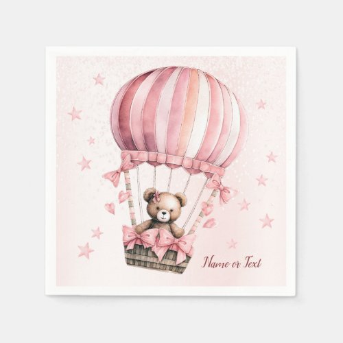 Cute Pink Teddy Bear Hot Air Balloon Beautiful Napkins