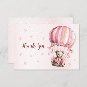 Cute Pink Teddy Bear Hot Air Balloon Beautiful Thank You Card