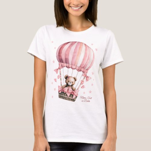 Cute Pink Teddy Bear Hot Air Balloon Elegant T_Shirt