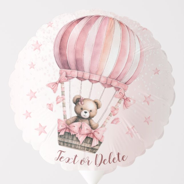 Cute Pink Teddy Bear Hot Air Balloon Party (Front)