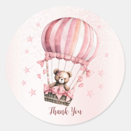 Cute Pink Teddy Bear Hot Air Balloon Party Classic Round Sticker