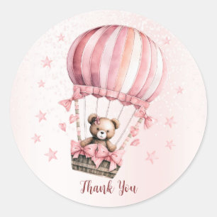 Cute Pink Teddy Bear Hot Air Balloon Party Classic Round Sticker