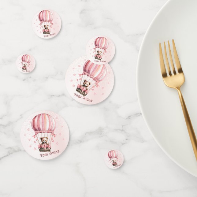 Cute Pink Teddy Bear Hot Air Balloon Party Confetti (Group)
