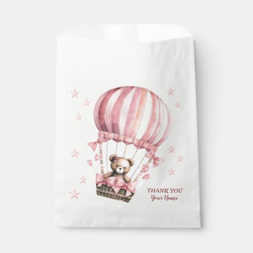 Cute Pink Teddy Bear Hot Air Balloon Party Favor Bag