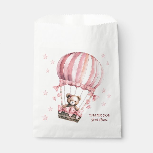 Cute Pink Teddy Bear Hot Air Balloon Party Favor Bag (Front)