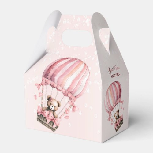 Cute Pink Teddy Bear Hot Air Balloon Party Favor Boxes