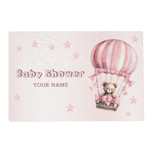 Cute Pink Teddy Bear Hot Air Balloon Party Paper Placemat