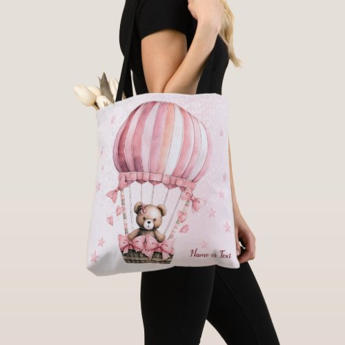 Cute Pink Teddy Bear Hot Air Balloon Party Tote Bag