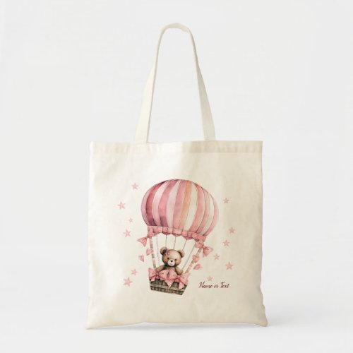 Cute Pink Teddy Bear Hot Air Balloon Party Tote Bag
