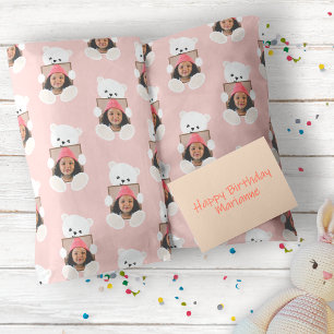 Cute Pink Teddy Bear Kids Photo Birthday  Wrapping Paper